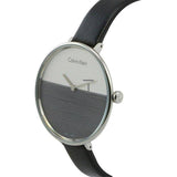 Calvin Klein Rise White Grey Dial Black Leather Strap Watch for Women - K7A231C3 Authentic Buy Shop Now