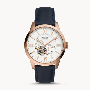 Fossil Townsman Automatic White Dial Navy Blue Leather Strap Watch for Men - ME3171 Authentic Buy Shop Now