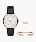 Emporio Armani Kappa Mother of Pearl Dial Black Leather Strap Watch For Women - AR80011 Authentic Buy Shop Now