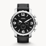 Fossil Nate Chronograph Black Dial Black Leather Strap Watch for Men - JR1436 Authentic Buy Shop Now