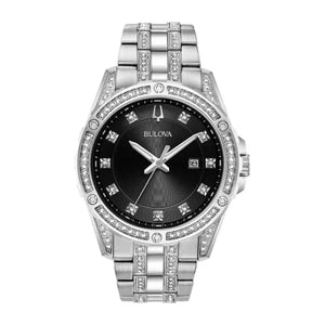 Bulova Crystal Collection Black Dial Silver Steel Strap Watch for Men - 96K104 Authentic Buy Shop Now