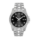 Bulova Crystal Collection Black Dial Silver Steel Strap Watch for Men - 96K104 Authentic Buy Shop Now