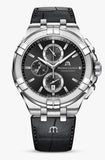 Maurice Lacroix Aikon Chronograph Black Dial Black Leather Strap Watch for Men - AI1018-SS001-330-1 Authentic Buy Shop Now