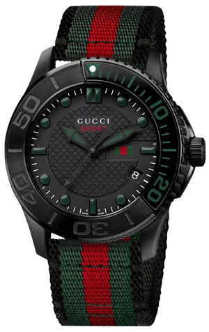 Gucci G Timeless Sport Black Dial Two Tone NATO Strap Watch For Men - YA126229 Authentic Buy Shop Now