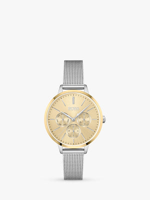 Hugo Boss Symphony Gold Dial Silver Mesh Bracelet Watch for Women - 1502600 Authentic Buy Shop Now