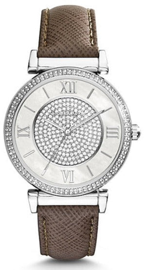 Michael Kors Caitlin Quartz Silver Dial Gray Leather Strap Watch For Women - MK2377 Authentic Buy Shop Now