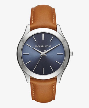Michael Kors Slim Runway Analog Blue Dial Brown Leather Strap Watch For Men - MK8508 Authentic Buy Shop Now