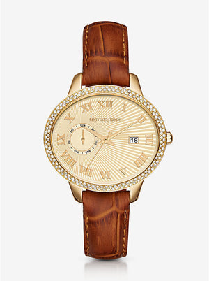 Michael Kors Whitley Quartz Gold Dial Brown Leather Strap Watch For Women - MK2428 Authentic Buy Shop Now