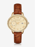 Michael Kors Whitley Quartz Gold Dial Brown Leather Strap Watch For Women - MK2428 Authentic Buy Shop Now