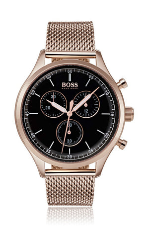 Hugo Boss Companion Quartz Black Dial Rose Gold Mesh Bracelet Watch For Men - HB1513548 Authentic Buy Shop Now