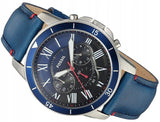 Fossil Grant Chronograph Blue Dial Blue Leather Strap Watch for Men - FS5373 Authentic Buy Shop Now