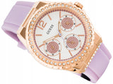 Guess Starlight Diamonds White Dial Purple Rubber Strap Watch for Women - W0846L6 Authentic Buy Shop Now