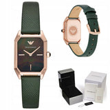 Emporio Armani Gioia Analog Black Mother of Pearl Dial Green Leather Strap Watch For Women - AR11149 Authentic Buy Shop Now