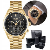 Hugo Boss Champion Black Dial Gold Steel Strap Watch for Men - 1513848 Authentic Buy Shop Now