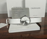 Calvin Klein Accent Silver Dial White Leather Strap Watch for Women - K2Y2Y1KW Authentic Buy Shop Now