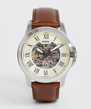 Fossil Grant Automatic Beige Skeleton Dial Brown Leather Strap Watch for Men - ME3099 Authentic Buy Shop Now