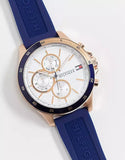 Tommy Hilfiger Bank Multifunction Quartz White Dial Blue Rubber Strap Watch for Men - 1791778 Authentic Buy Shop Now