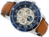 Fossil Grant Sport Automatic Skeleton Blue Dial Brown Leather Strap Watch for Men - ME3140 Authentic Buy Shop Now