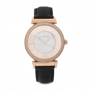 Michael Kors Catlin Rose Gold Crystal Dial Black Leather Strap Watch for Women - MK2376 Authentic Buy Shop Now