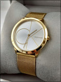 Calvin Klein Minimal White Dial Gold Mesh Bracelet Watch for Men - K3M21526 Authentic Buy Shop Now