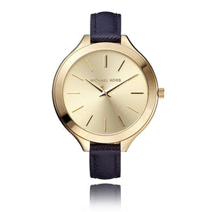 Michael Kors Runway Quartz Gold Dial Blue Leather Strap Watch For Women - MK2285 Authentic Buy Shop Now