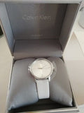 Calvin Klein Accent Silver Dial White Leather Strap Watch for Women - K2Y2Y1KW Authentic Buy Shop Now