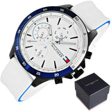Tommy Hilfiger Bank Chronograph White Dial White Rubber Strap Watch for Men - 1791723 Authentic Buy Shop Now