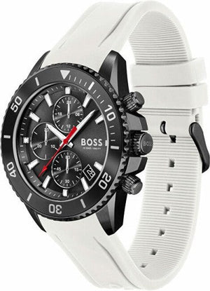 Hugo Boss Admiral Chronograph Black Dial White Rubber Strap Watch for Men - 1513966 Authentic Buy Shop Now