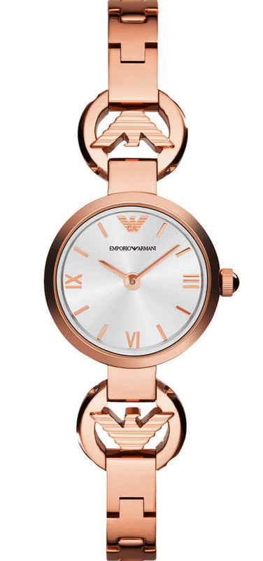 Emporio Armani Retro Quartz Silver Dial Rose Gold Steel Strap Watch For Women - AR1776 Authentic Buy Shop Now