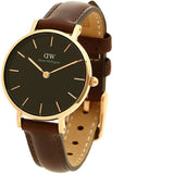 Daniel Wellington Classic Petite St Mawes Black Dial Brown Leather Strap Watch For Women - DW00100225 Authentic Buy Shop Now