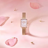 Daniel Wellington Quadro Pressed Melrose Pink Dial Pink Mesh Bracelet Watch For Women - DW00100510 Authentic Buy Shop Now