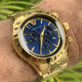 Versace Classic Chronograph Quartz Blue Dial Gold Steel Strap Watch For Men - VEV700619 Authentic Buy Shop Now