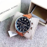 Michael Kors Gage Chronograph Blue Dial Brown Leather Strap Watch For Men - MK8362 Authentic Buy Shop Now