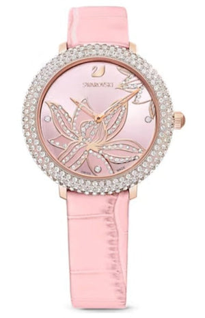Swarovski Crystal Quartz Pink Dial Pink Leather Strap Watch for Women - 5575217 Authentic Buy Shop Now
