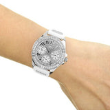 Guess Frontier Diamonds Silver Dial White Rubber Strap Watch For Women - W1160L4 Authentic Buy Shop Now