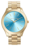 Michael Kors Slim Runway Blue Dial Gold Steel Strap Watch for Women - MK3265 Authentic Buy Shop Now