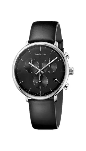Calvin Klein High Noon Chronograph Black Dial Black Leather Strap Watch for Men - K8M271C1 Authentic Buy Shop Now