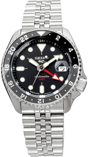 Seiko 5 Sports Automatic GMT Black Dial Silver Steel Strap Watch For Men - SSK001K1 Authentic Buy Shop Now