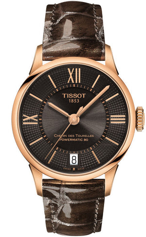Tissot Chemin Des Tourelles Powermatic 80 Lady Brown Dial Brown Leather Strap Watch For Women - T099.207.36.448.00 Authentic Buy Shop Now