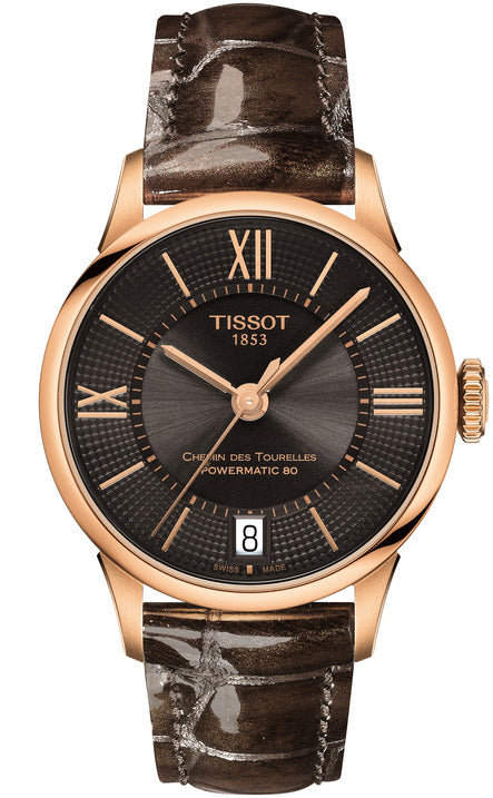 Tissot Chemin Des Tourelles Powermatic 80 Lady Brown Dial Brown Leather Strap Watch For Women - T099.207.36.448.00 Authentic Buy Shop Now