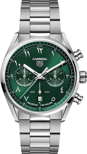 Tag Heuer Carrera Automatic Chronograph Limited Edition Green Dial Silver Steel Strap Watch for Men - CBN2014.EB0240 Authentic Buy Shop Now