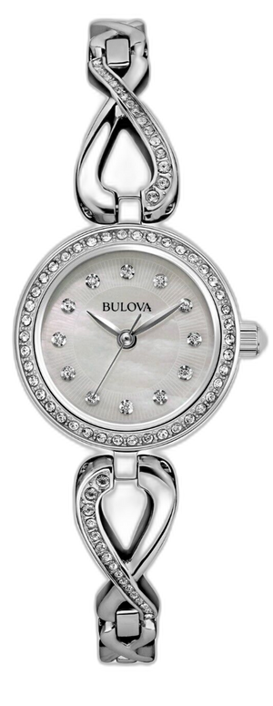 Bulova Crystals Quartz Mother of Pearl Dial Silver Steel Strap Watch for Women - 96X129 Authentic Buy Shop Now