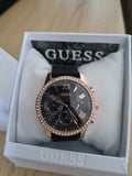 Guess Solar 40mm Black & Rose Gold Dial Black Rubber Strap Watch For Women - W1135L4 Authentic Buy Shop Now