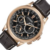 Citizen Eco Drive Calendrier Black Dial Brown Leather StrapWatch For Men - BU2023-12E Authentic Buy Shop Now