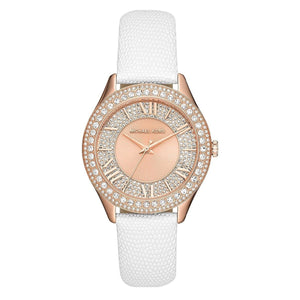 Michael Kors Harlowe Analog Rose Gold Dial White Leather Strap Watch For Women - MK2989 Authentic Buy Shop Now