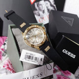 Guess Frontier Diamonds Gold Dial Black Rubber Strap Watch For Women - W1160L1 Authentic Buy Shop Now