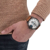 Diesel Mega Chief Chronograph White Dial Brown Leather Strap Watch For Men - DZ4280 Authentic Buy Shop Now