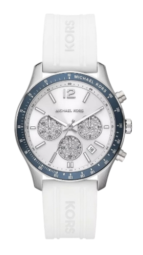 Michael Kors Berkley Chronograph Silver Dial White Rubber Strap Watch For Women - MKO1040 Authentic Buy Shop Now