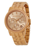 Michael Kors Ritz Chronograph Rose Gold Dial Rose Gold Steel Strap Watch for Women - MK6077 Authentic Buy Shop Now