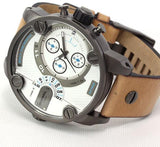 Diesel SBA Dual Time Chronograph White Dial Brown Leather Strap Watch For Men - DZ7269 Authentic Buy Shop Now